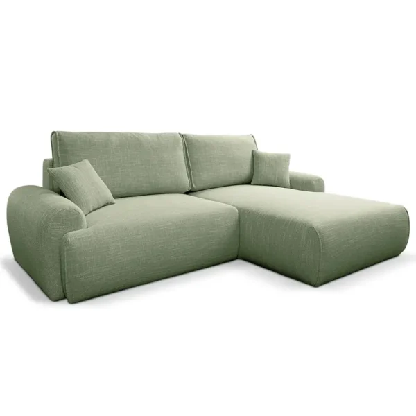 Ecksofa mit Schlaffunktion Grün Webstoff Krupa 258 x 90 x 169cm Longchair davorstehend rechts mit Schlaffunktion Modern