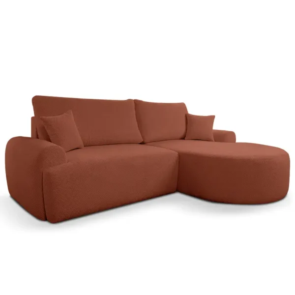 Ecksofa mit Schlaffunktion Braun Strukturstoff Onka 258 x 90 x 169cm Longchair davorstehend rechts mit Schlaffunktion Modern