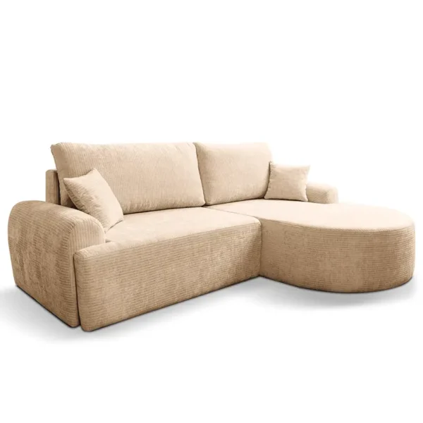 Ecksofa mit Schlaffunktion Beige Chenille Pelda 258 x 90 x 169cm Longchair davorstehend rechts mit Schlaffunktion Modern