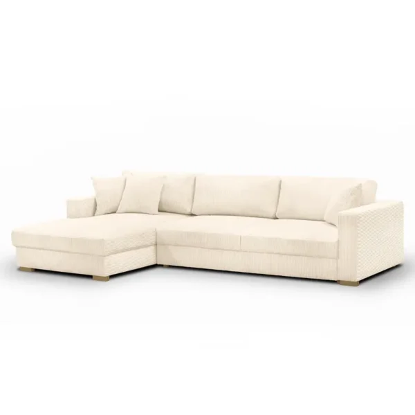 Ecksofa mit Schlaffunktion Beige Cordstoff Poppy 287 x 76 x 167cm Longchair davorstehend links mit Schlaffunktion Modern