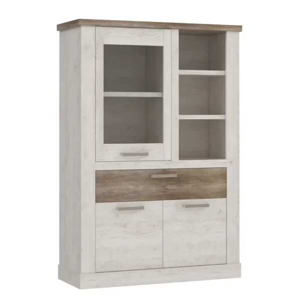 Highboard mit Glastür 110 x 160 x 41cm Braun/Weiß/Beige