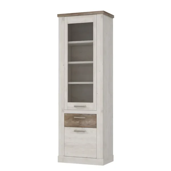 Standvitrine 71 x 212 x 41cm Braun/Weiß/Beige