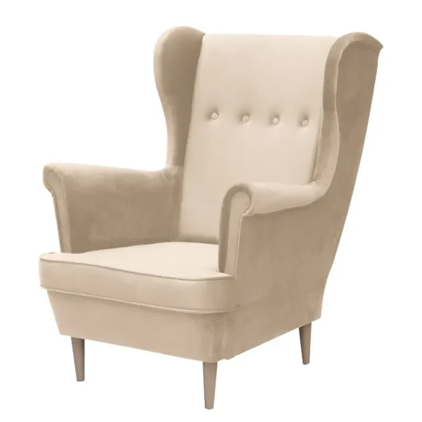 Ohrensessel Beige Samt Ravi ohne Hocker 82 x 103 x 92cm