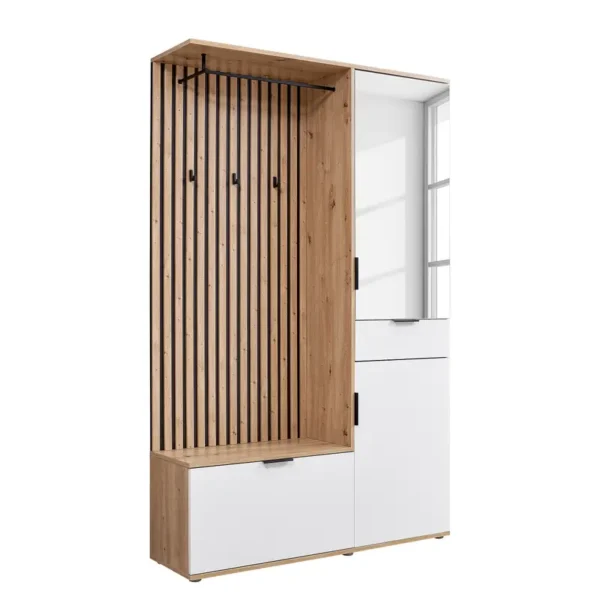 Kompaktgarderobe Tinggi 122 x 195 x 35cm Braun/Weiß
