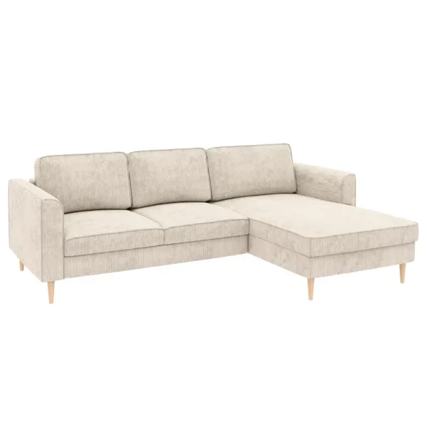 Ecksofa optionale Schlaffunktion Beige Cordstoff Hilja 232 x 83 x 161cm Longchair beidseitig montierbar mit Schlaffunktion Modern Buche