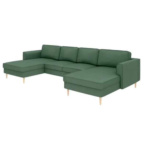 Wohnlandschaft Grün Flachgewebe Luara 306 x 83 x 161cm Gleichschenklig mit Schlaffunktion Modern Buche