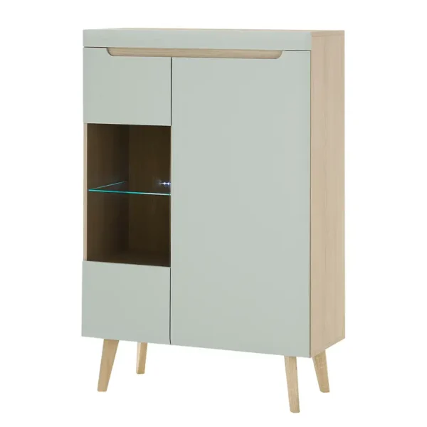Highboard Follet mit Glastür 90 x 134 x 40cm Braun/Mintgrau