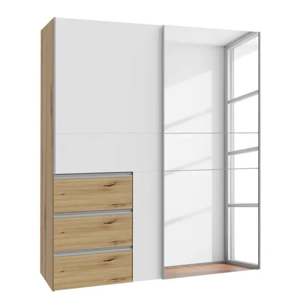 Schwebetürenschrank Tover 170cm Braun/Weiß/Weiß/Eiche Artisan Dekor