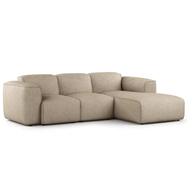 Ecksofa 3-Sitzer mit Longchair Beige Webstoff Amaris 251cm Longchair davorstehend rechts Modern