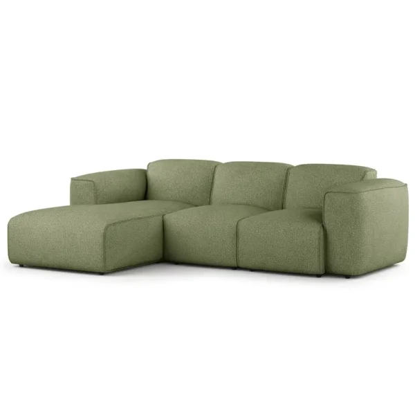 Ecksofa 3-Sitzer mit Longchair Grün Webstoff Amaris 251cm Longchair davorstehend links Modern