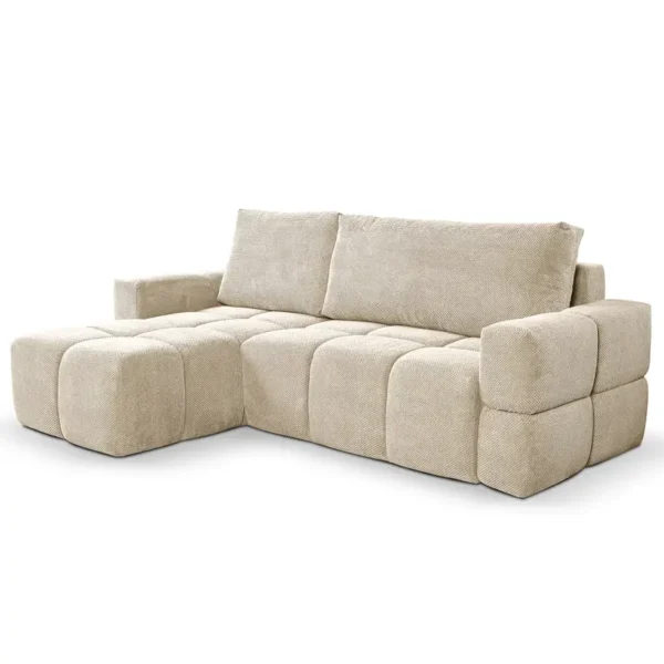 Ecksofa mit Schlaffunktion Beige Strukturstoff Onka 255 x 77 x 165cm Longchair beidseitig montierbar mit Schlaffunktion Modern
