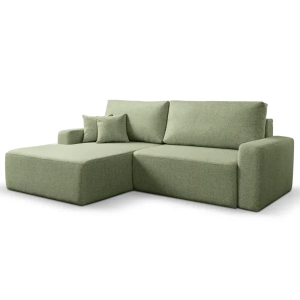 Ecksofa mit Schlaffunktion Grün Flachgewebe Nea 258 x 90 x 169cm Longchair davorstehend links mit Schlaffunktion Modern