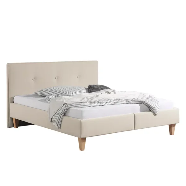 Polsterbett Alnarp Strukturstoff 180 x 200cm Bezug: Strukturstoff Füße: Massivholz Buche, geölt Beige/Kaschmir mit Lattenrost