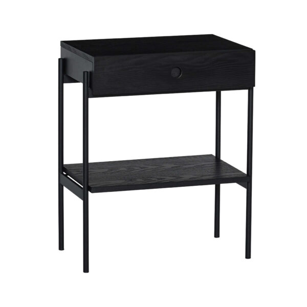 Schwarzer Nachttisch Noir mit Schublade, Esche/Eisen, 48 x 31 x 60 cm