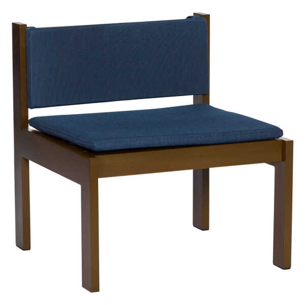 Brauner Loungestuhl Haus mit blauen Kissen, Aluminium, 65 x 62 x 71 cm