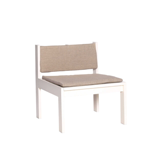 Beiger Loungestuhl Haus mit sandfarbenem Kissen, Aluminium, 65 x 62 x 71 cm