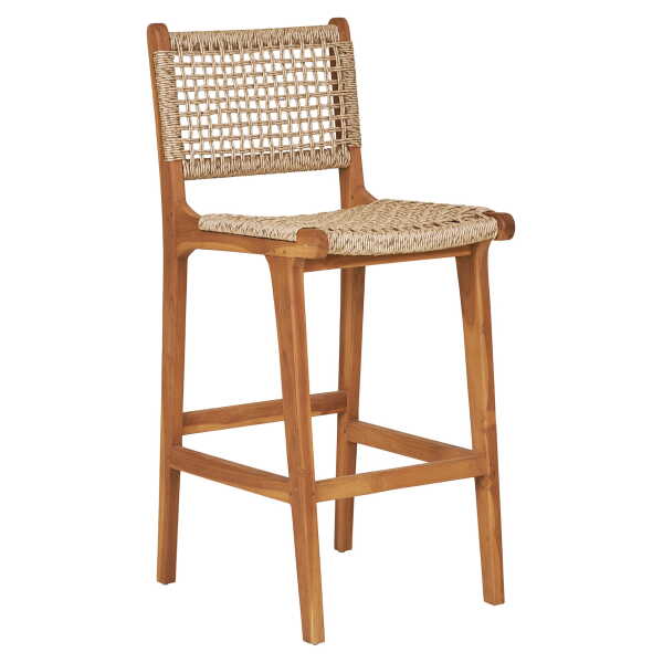 Tresenstuhl Derby mit Polyrattan, Teak, 50 x 45 x 94 cm