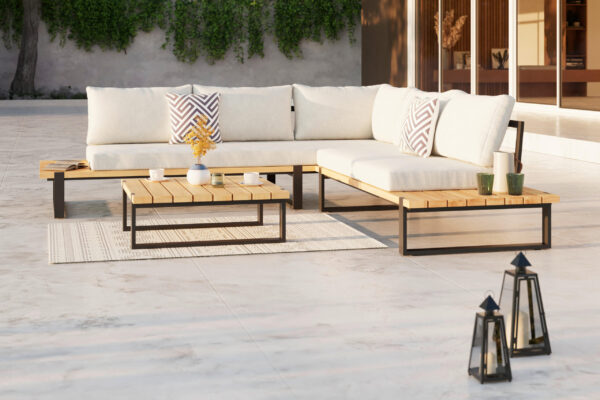 Ambia Garden LOUNGEGARNITUR Schwarz, Teak