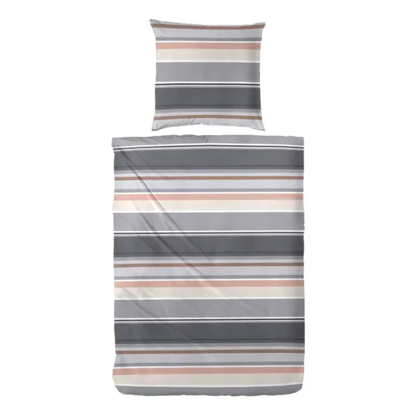 Perkal-Bettwäsche Late Summer Stripe 135 x 200 cm + Kissen 80 x 80 cm Multicolor/Grau/Beige