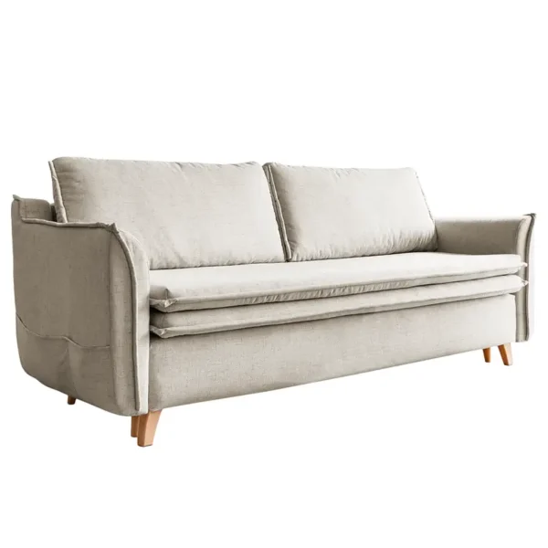 Schlafsofa mit Holzfüßen Beige/Beige Webstoff Neli 225 x 85 x 90cm mit Schlaffunktion Modern