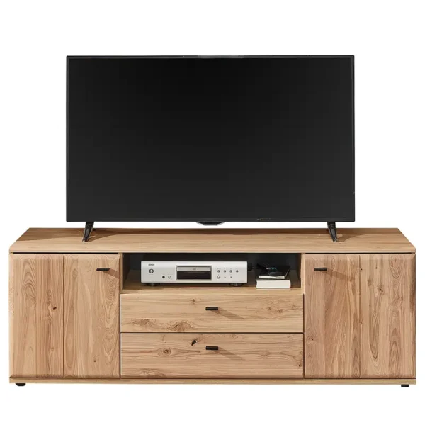 TV-Lowboard Front & Rückwand: Massivholz Esche, gebürstet Absetzung: Kork Korpus: Spanplatte, foliert Braun 165 x 58 x 50cm