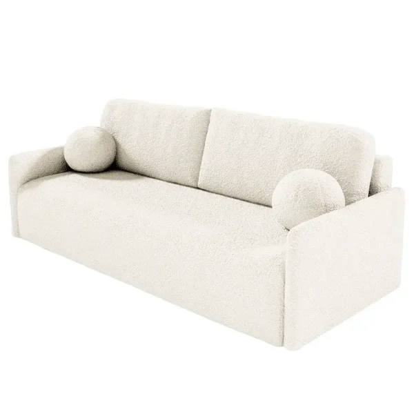 Schlafsofa Weiß/Polarweiß Bouclé Stoff Abby 206 x 95 x 87cm mit Schlaffunktion Modern