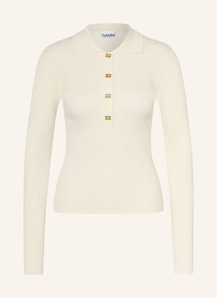 Ganni Strick-Poloshirt Mit Pailletten beige