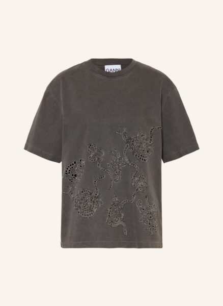 Ganni T-Shirt Mit Spitze grau