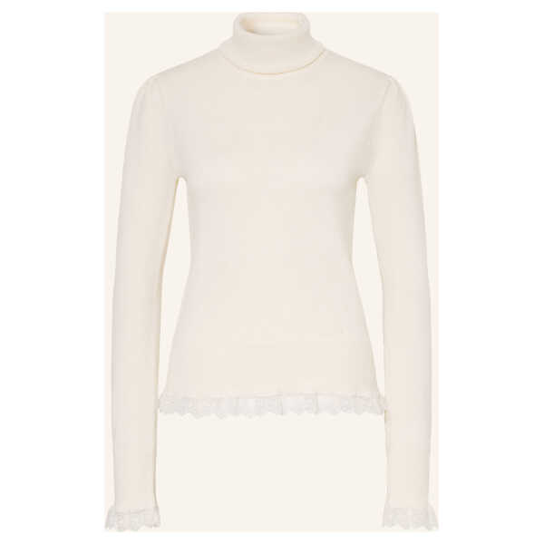 Ganni Rollkragenpullover Aus Merinowolle Mit Spitze beige
