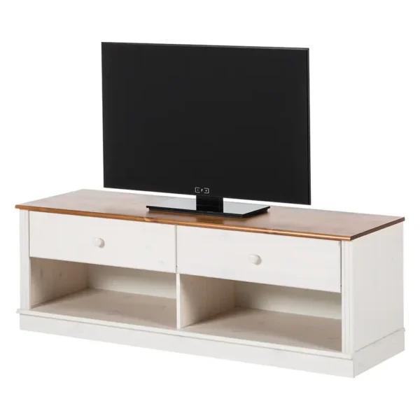 Massives TV-Lowboard Korpus: Massivholz Kiefer, lackiert Deckplatte: Massivholz Kiefer, gebeizt Weiß/Kiefer Weiß/Kiefer Honig 140 x 45 x 45cm